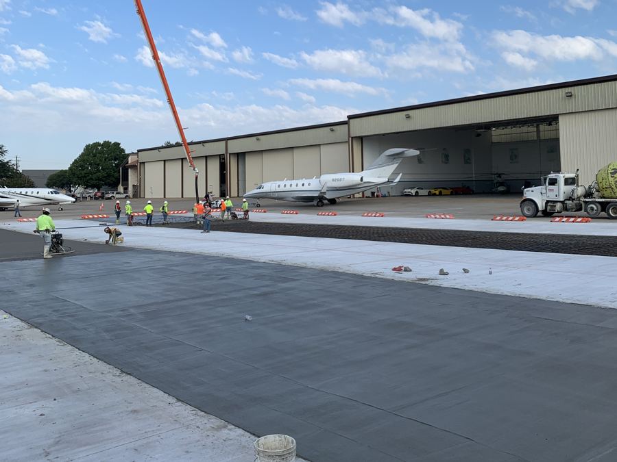 Concrete placement at an airport hangar